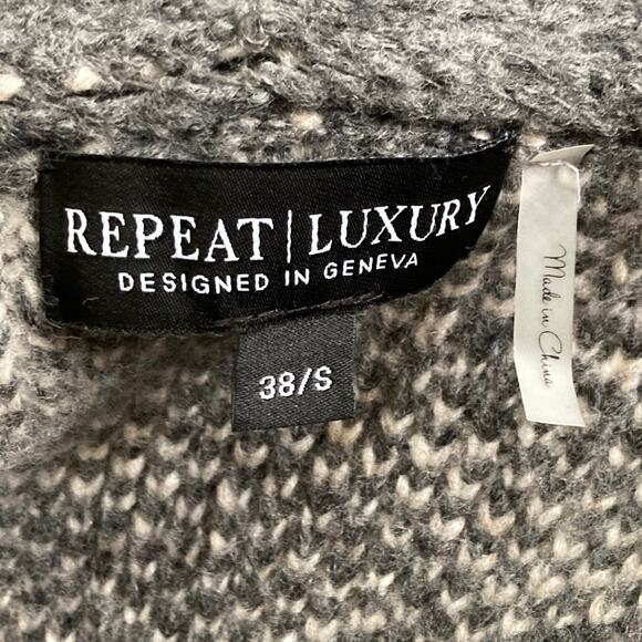 Repeat Luxury Norweigan Intarsia Cardigan Women 38 / S Gray Lagenlook Geometric - Picture 3 of 11